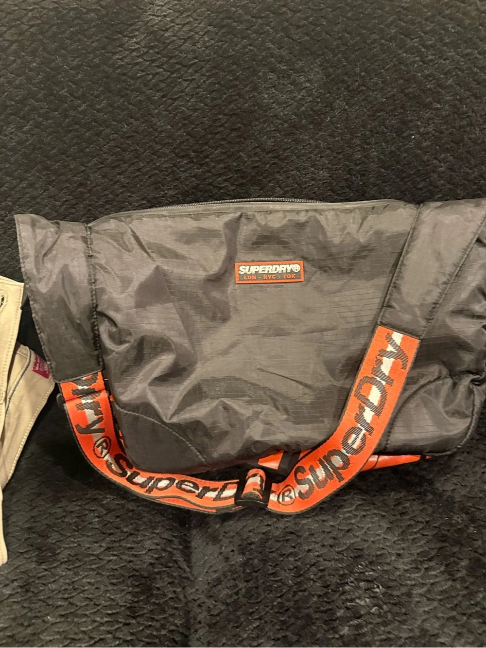 Superdry Black Messenger Bag with Orange Branding